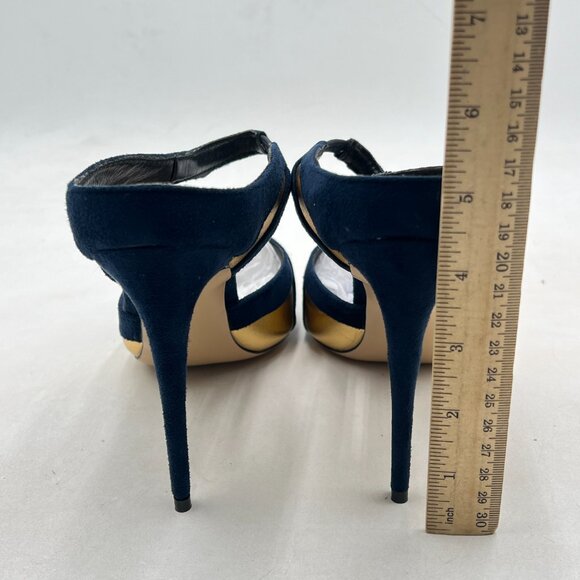 FOWT Navy Pointed Toe Slip on Mules Backless Stiletto High Heel Sandals - Picture 5 of 8